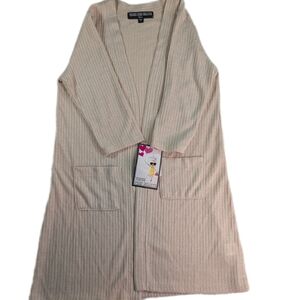 Three Pink Hearts NavyTan Girls Cardigan Size L